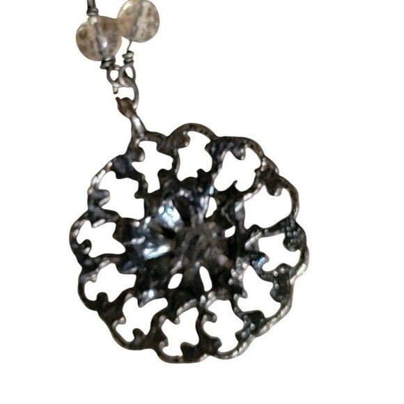 VTG Dainty Rhinestone Faux Pearl Gun Metal Victorian Revival Pendant Necklace - Picture 5 of 7